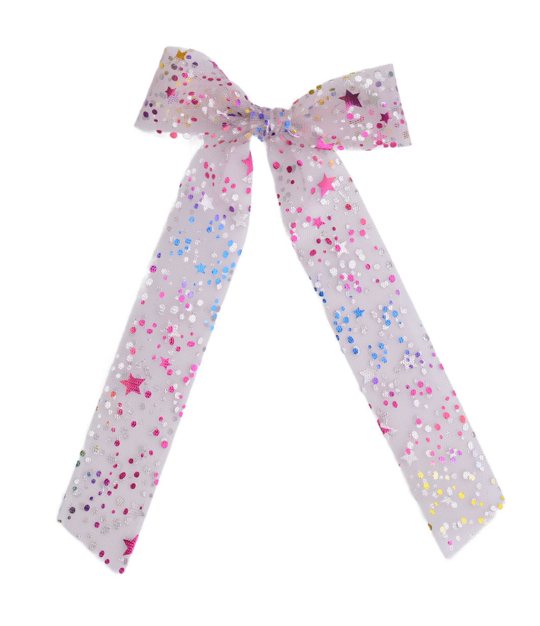 Rainbow Long Tail Mesh Hairbow