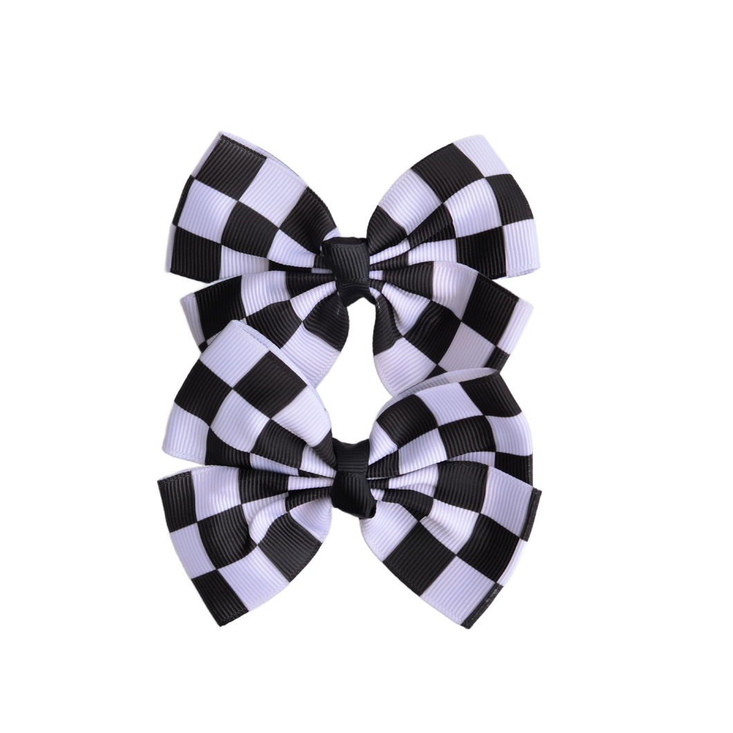 Black and White Ribbon Pigtail Set