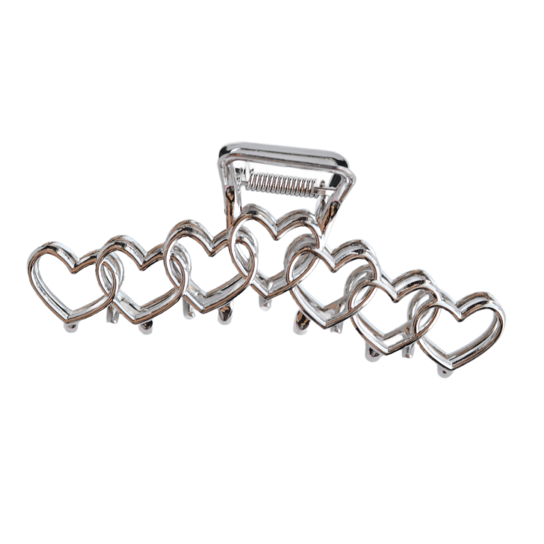 Silver Hearts Claw Clip