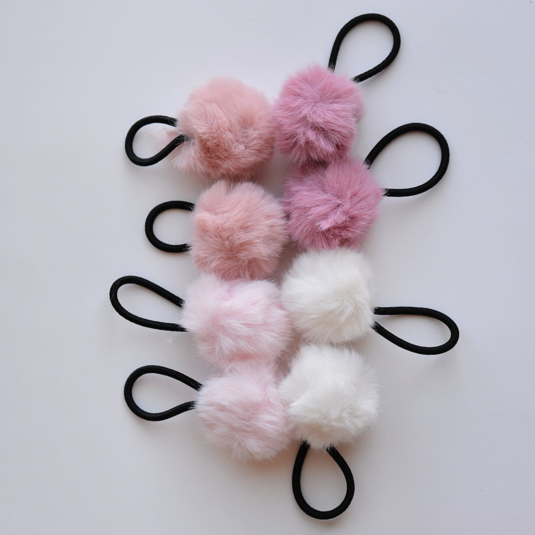 Fuzzy Pom Pom Ponytail Set (Pinks)