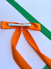 Load image into Gallery viewer, Long Tailed Orange Ribbon Bow
