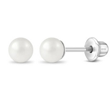 Load image into Gallery viewer, 4 mm pearl screwback earrings, 925 Sterling Silver
