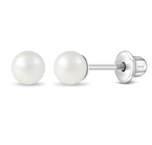 4 mm pearl screwback earrings, 925 Sterling Silver