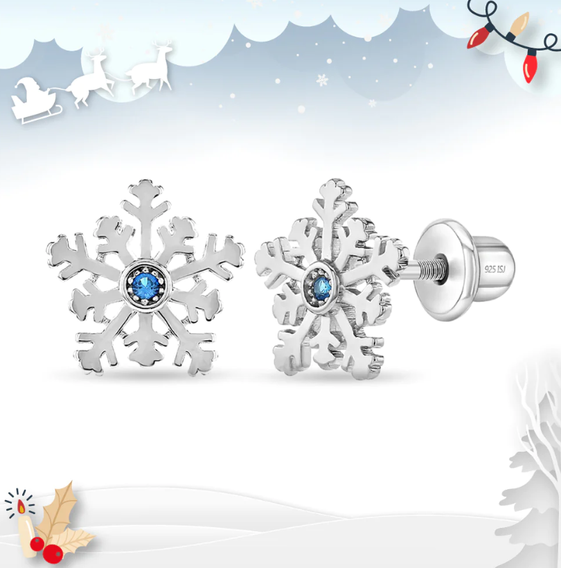 SnowFlake Earrings, 925 Sterling Silver (Screw back)