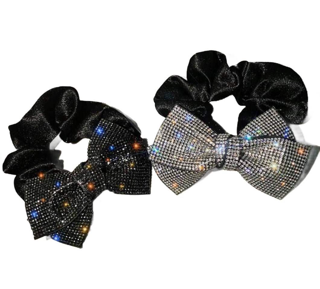 Glitter Bow Scrunchie (Black or Silver)